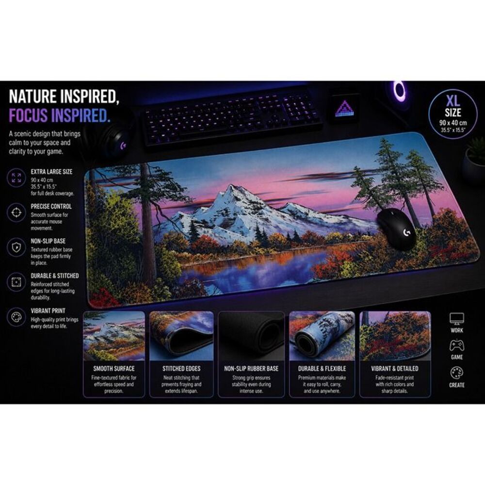 XL Mountain Landscape Gaming Mouse Pad Desk Mat 35.5"x15.7" Stitched Edge